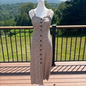 Japna Leopard Print Button Front Midi Dress – Smocked Back – Size S – Cottagecor